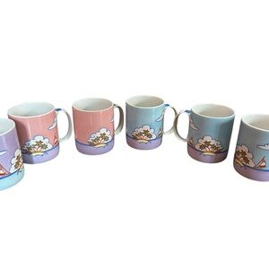 Set of 6 Nautical Compass by Marcia Ray Pastel Floral Mugs